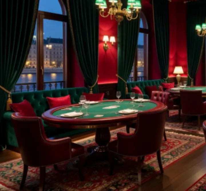 Főéttermi és lounge szektor elegáns, póker asztallal